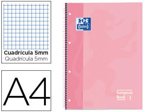 Caderno espiral oxford capa extradura microperfurado din a4 80 f quadricula 5 mm cor rosa doce , Oxford , 74362 , 8412771007096